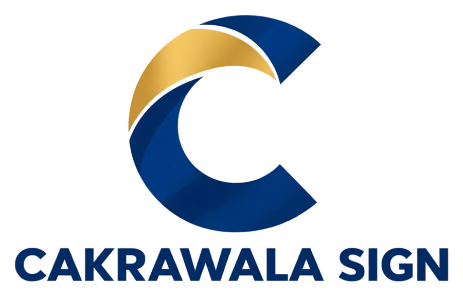 Logo Cakrawala Sign: huruf C biru dan emas dengan tulisan Cakrawala Sign
